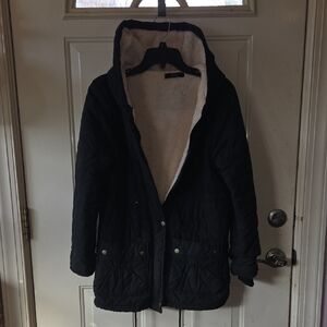 Black Hooded Quilted Jacket with Cream Lining